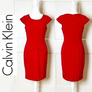 Calvin Klein Solid Red Sheath Dress | Size 4 | EUC